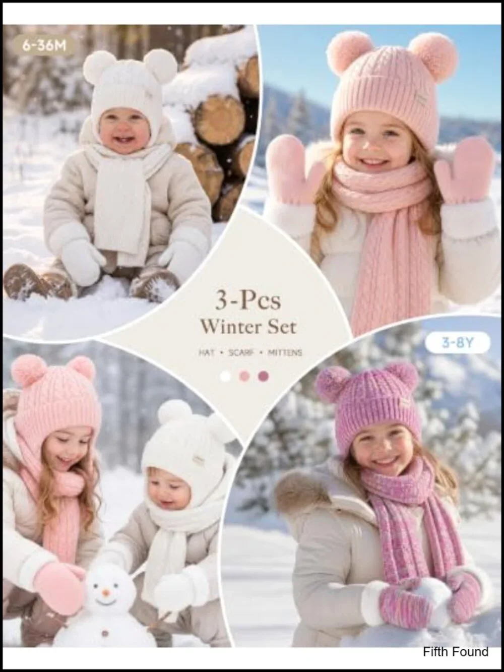 Toddler Kids Winter Beanie Mittens Scarf Set Fleece Lined Knit 3 Pc